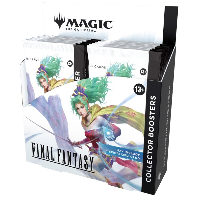 Magic the Gathering - Final Fantasy - Collector Booster Box 12 (Eng π¬π§) features sword-wielding character art, is marked for ages 13+, and states βMay include serialized cardβ on the packaging.